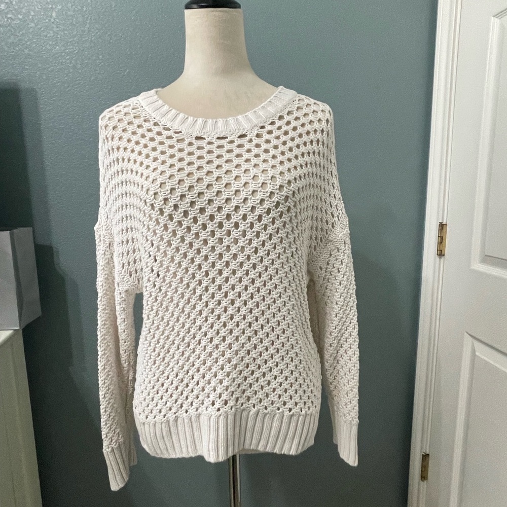 Abercrombie & Fitch White Open-Knit Sweater